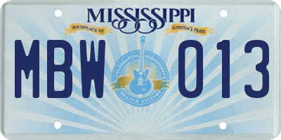 MS license plate MBW013