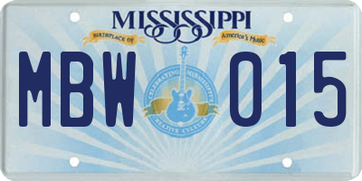 MS license plate MBW015