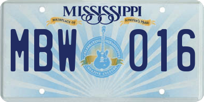 MS license plate MBW016