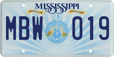 MS license plate MBW019