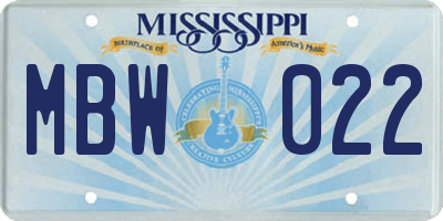 MS license plate MBW022