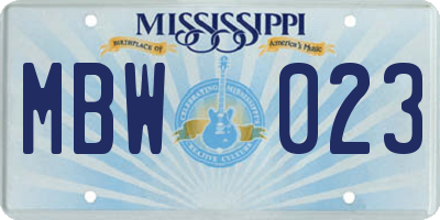 MS license plate MBW023