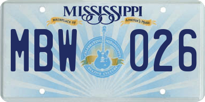 MS license plate MBW026
