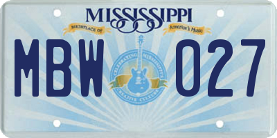 MS license plate MBW027