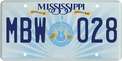 MS license plate MBW028