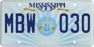 MS license plate MBW030