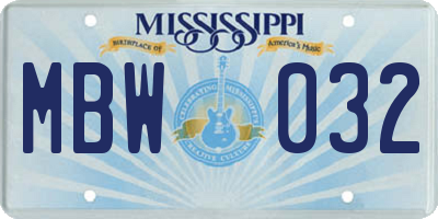 MS license plate MBW032