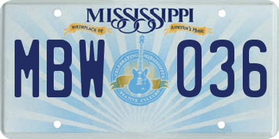 MS license plate MBW036