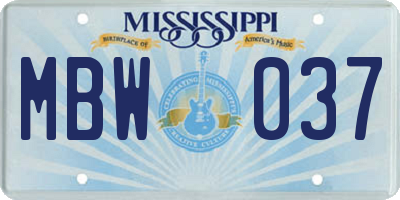 MS license plate MBW037