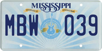 MS license plate MBW039