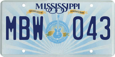 MS license plate MBW043