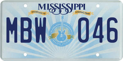 MS license plate MBW046