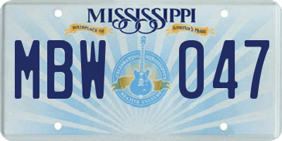 MS license plate MBW047