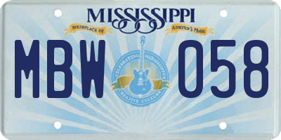 MS license plate MBW058