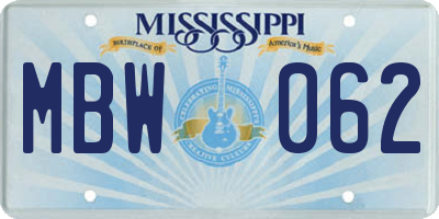 MS license plate MBW062