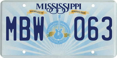 MS license plate MBW063