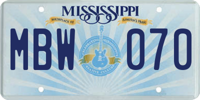 MS license plate MBW070