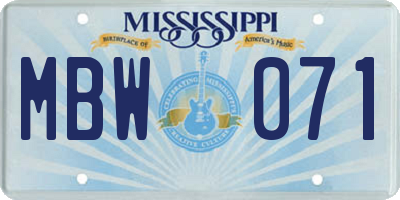 MS license plate MBW071