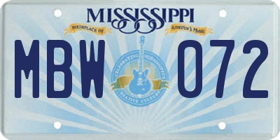 MS license plate MBW072