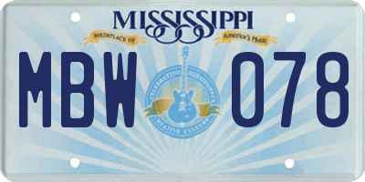MS license plate MBW078