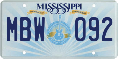MS license plate MBW092