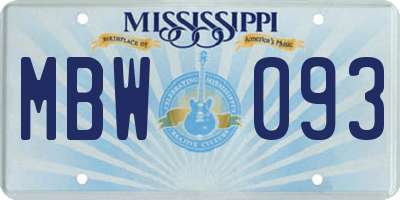 MS license plate MBW093