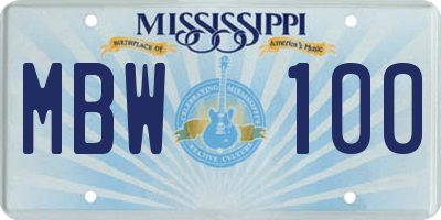MS license plate MBW100