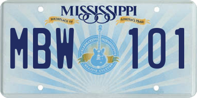 MS license plate MBW101