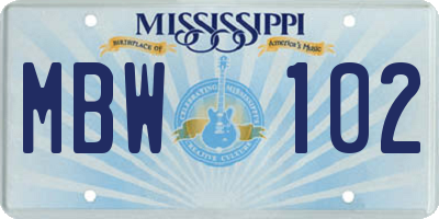 MS license plate MBW102