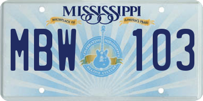MS license plate MBW103