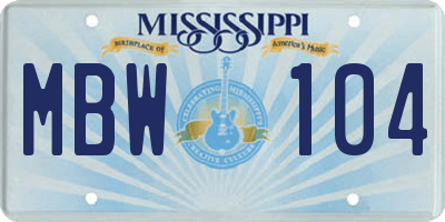 MS license plate MBW104