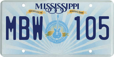 MS license plate MBW105