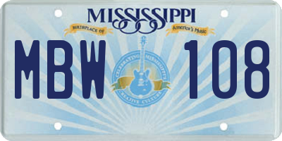 MS license plate MBW108