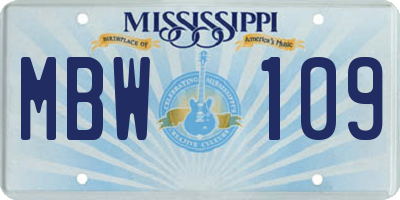 MS license plate MBW109