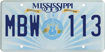 MS license plate MBW113