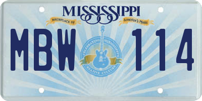 MS license plate MBW114