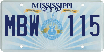 MS license plate MBW115