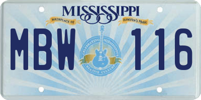 MS license plate MBW116