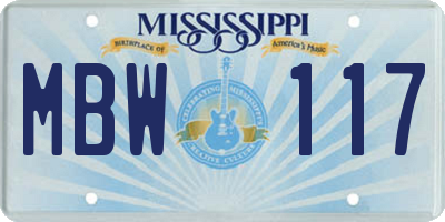 MS license plate MBW117