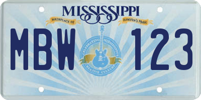 MS license plate MBW123