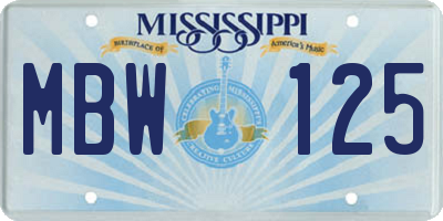 MS license plate MBW125
