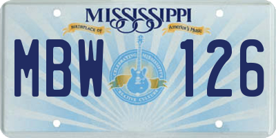 MS license plate MBW126