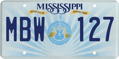MS license plate MBW127