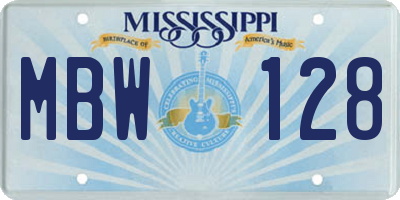 MS license plate MBW128