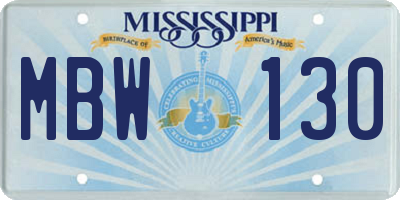 MS license plate MBW130