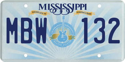 MS license plate MBW132