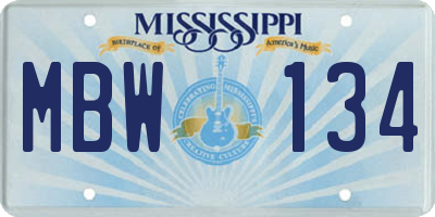 MS license plate MBW134