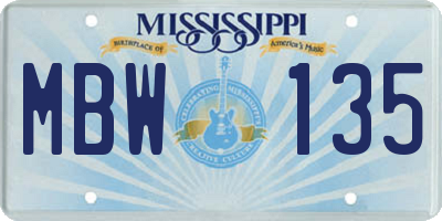 MS license plate MBW135