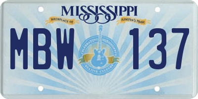 MS license plate MBW137