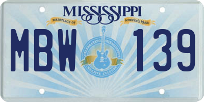 MS license plate MBW139